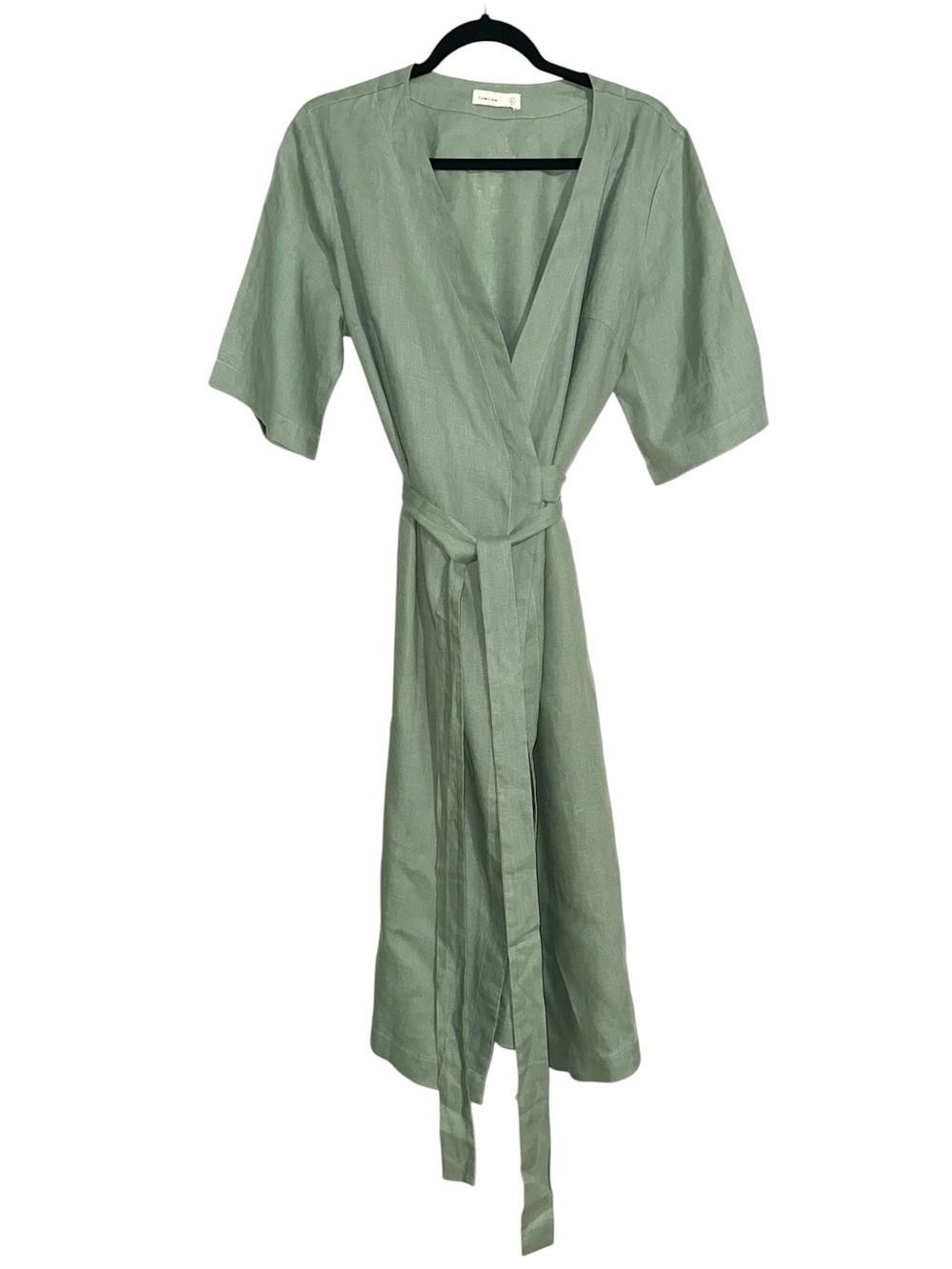 Grae Cove Kiki Linen Wrap Sage Green Midi Dress LARGE - Picture 2 of 5